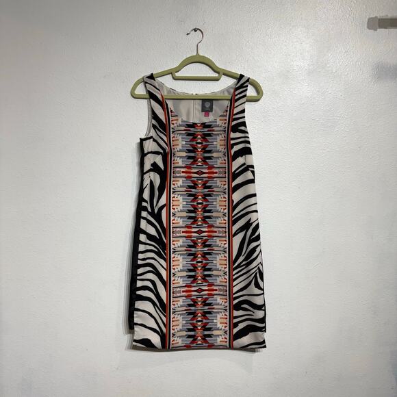 Vince Camuto Zebra Print Crepe de Chine Mini Shift Dress Sz 4 - Picture 2 of 11